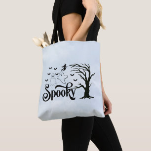 Bolsa Tote Spooky Ghosts Bats Blue Sky Clouds Halloween