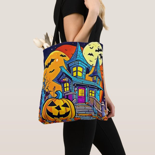 Bolsa Tote Spooky Haunted House Trabalho de arte (Close Up)
