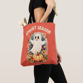 Bolsa Tote Spooky Season Cute Ghost Floral Retro