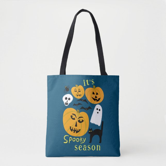 Bolsa Tote Spooky Season Pumpkins Ghost Bat HELLOWEEN (Frente)