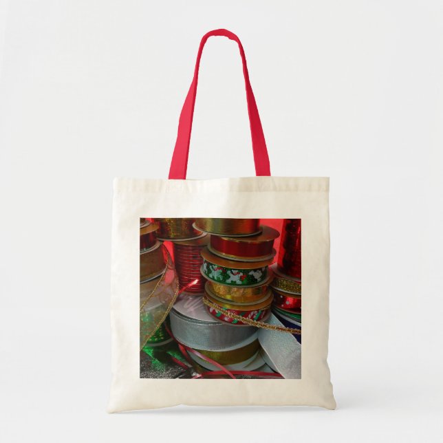 Bolsa Tote Spools de Férias de Natal Vermelho e Dourado (Frente)