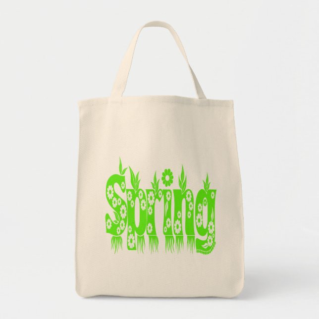 Bolsa Tote Spring Green Text Cute Floral Typography (Frente)