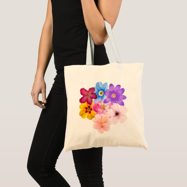 Bolsa Tote Spring Harmony - Mixed Watercolor Flower Bouquet (Frente (produto))