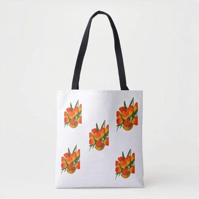 Bolsa Tote Spring Harmony – Orange & Yellow Tulips (Frente)