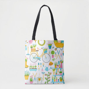 Bolsa Tote Spring seamless pattern in simple hand-drawn carto