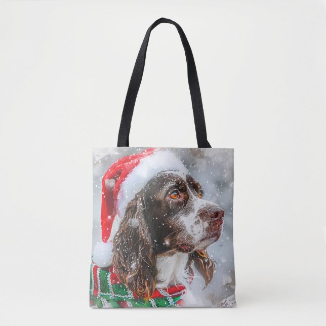 Bolsa Tote Springer Spaniel Cão Festivo de Natal (Frente)