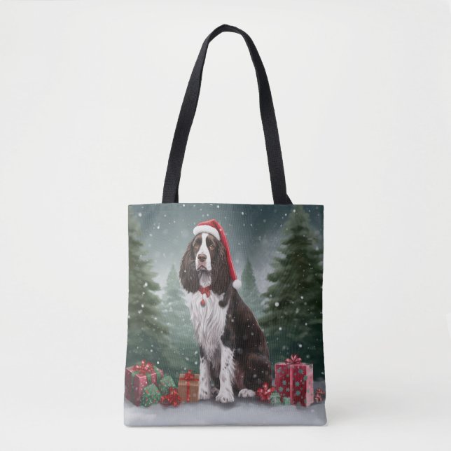 Bolsa Tote Springer Spaniel Dog no Natal da Neve (Frente)