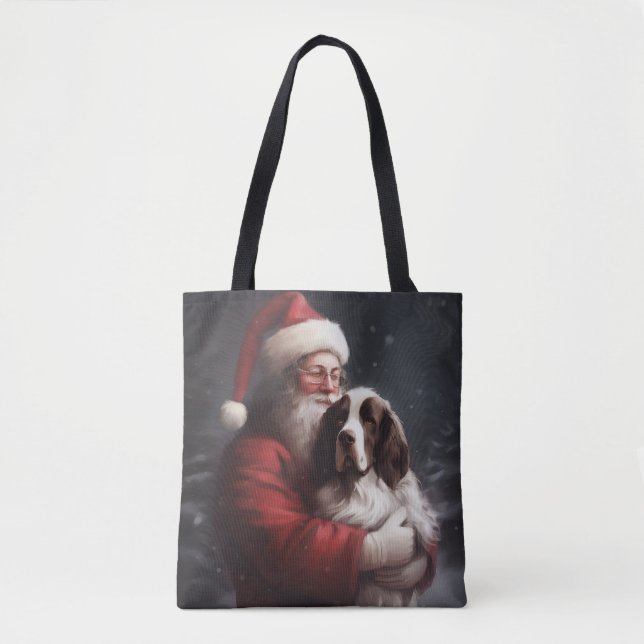 Bolsa Tote Springer Spaniel Papai Noel Natal Festivo (Frente)