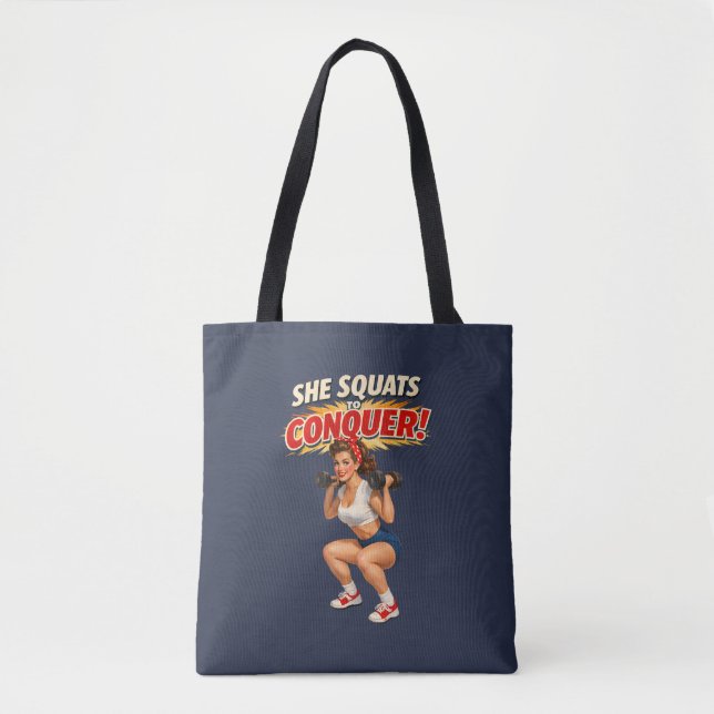 Bolsa Tote Squats Conquer Funny Retro Pin-Up Motivational Gym (Frente)