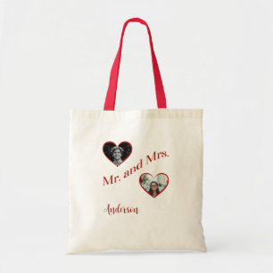 Bolsa Tote Sr. e Sra. Sobrenome Personalizado Foto de Coraçõe