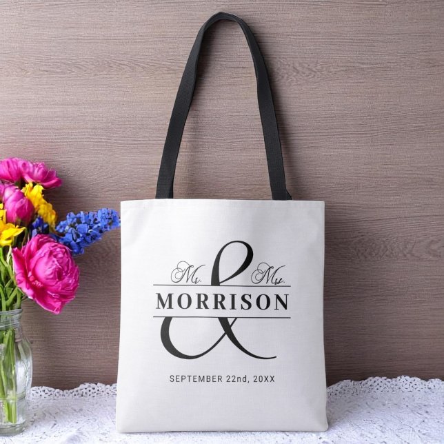 Bolsa Tote Sr. Monograma Black White Wedding (Criador carregado)