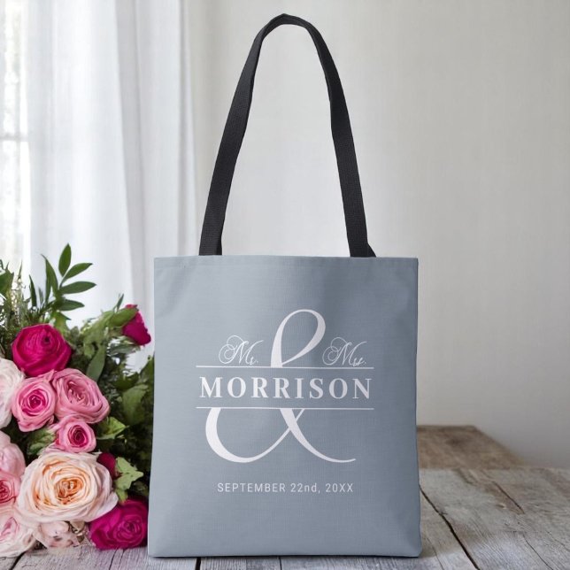 Bolsa Tote Sr. Monograma Dusty Blue Wedding (Criador carregado)