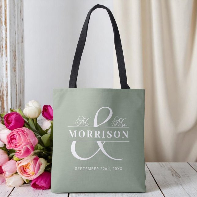 Bolsa Tote Sr. Monograma Sage Green Wedding (Criador carregado)
