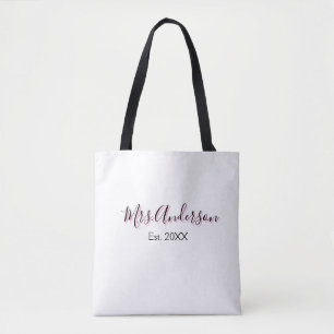 Bolsa Tote Sra adicionar nome sobrenome preto rosa ano modern