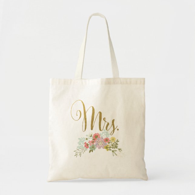 Bolsa Tote Sra. Dourada Floral Day Noiva Gift Tote Bag (Frente)