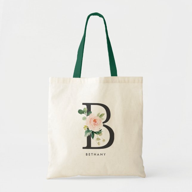 Bolsa Tote Sra. Floral Peônia B Preto Monograma Damas de Honr (Frente)
