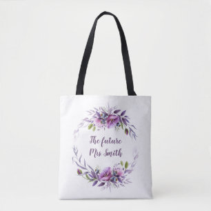 Bolsa Tote Sra. futura floral roxa Nupcial da lavanda violeta