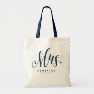 Bolsa Tote Sra. Script marinho de noiva recém-casada