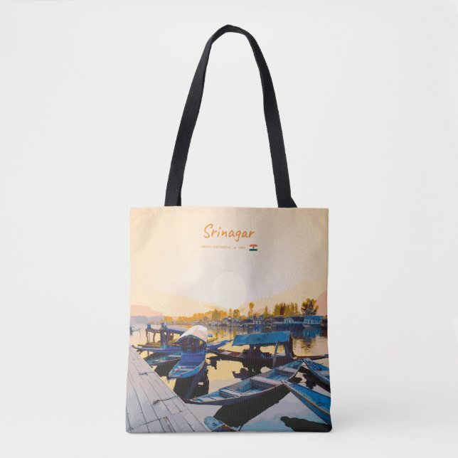 Bolsa Tote Srinagar, Índia - Barcos Shikara no Lago Dal (Frente)