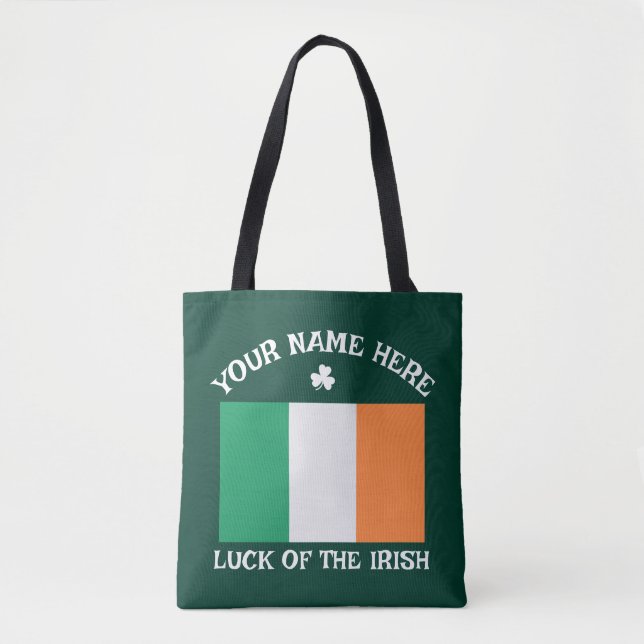 Bolsa Tote St Patrick's Day Ireland Flag Custom Name Shamrock (Frente)