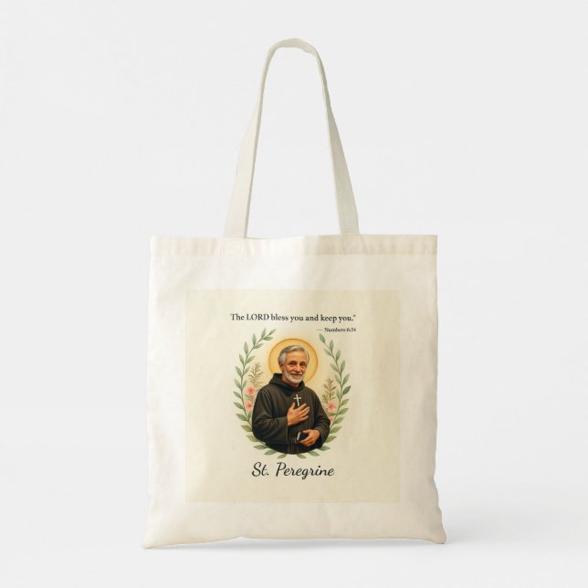 Bolsa Tote St. Peregrine Feast Day Blessings Watercolor Wreat (Verso)