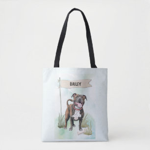 Bolsa Tote Staffordshire Bull Terrier Aquarela Personalizada