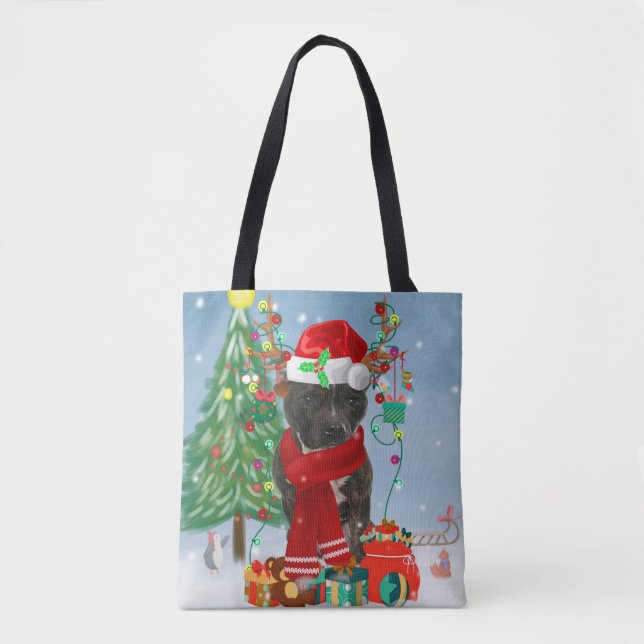 Bolsa Tote Staffordshire Bull Terrier Dog Snow Christmas (Frente)