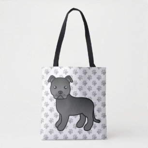 Bolsa Tote Staffordshire Bull Terrier Preto Cachorro Cartoon 