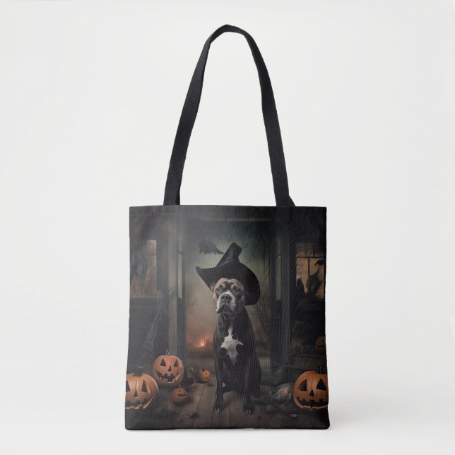 Bolsa Tote Staffordshire Terrier Pumpkins Halloween Scary (Frente)