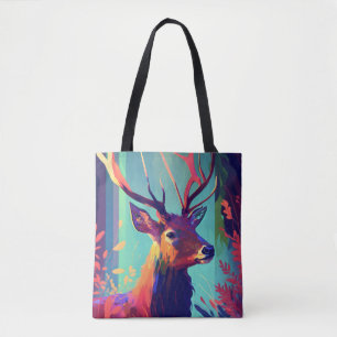 Bolsa Tote Stag Deer Animal Retrato Pintando Floresta Selvage