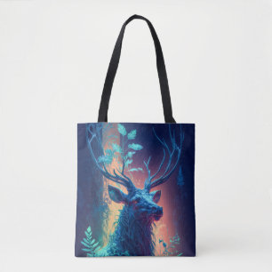 Bolsa Tote Stag Deer Animal Retrato Pintando Floresta Selvage