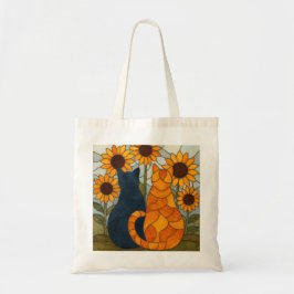 Bolsa Tote Stained Glass Cats and Sunflowers Art Design