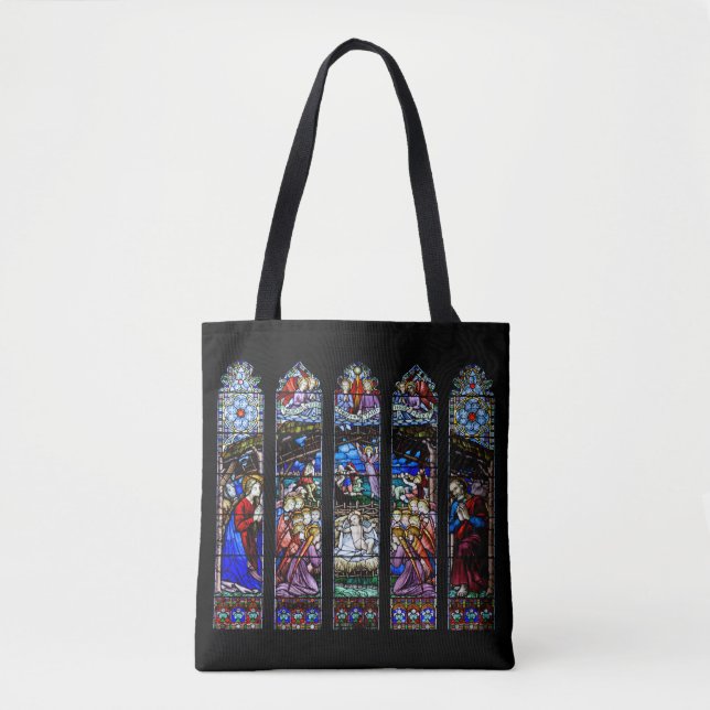 Bolsa Tote Stained Glass Nativity Scene Holiday Card (Frente)