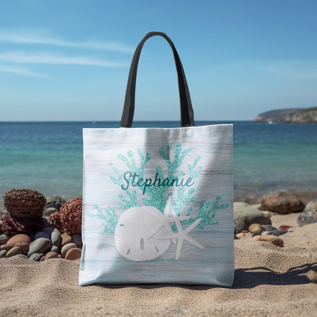 Bolsa Tote Starfish Beach Sand Dollar Dritwood Aqua (Criador carregado)