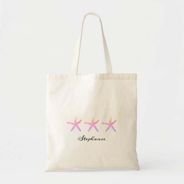 Bolsa Tote Starfish Pink Art Monogramas Curta Praia Náutica P (Frente)