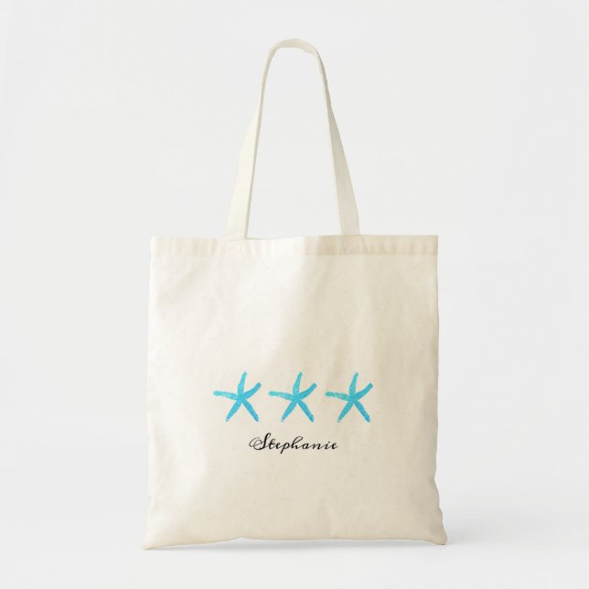 Bolsa Tote Starfish Teal Blue Monogramas Cuja praia náutica é (Frente)