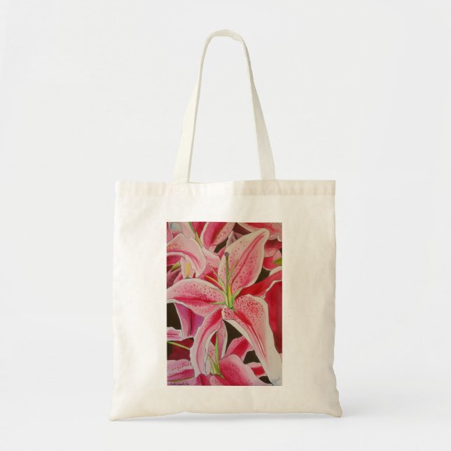 Bolsa Tote Stargazazer rosa lily watercolor arte original (Frente)
