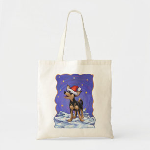 Bolsa Tote Starry Night Festivo Chihuhua em Santa Hat