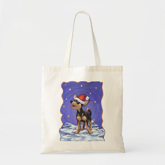 Bolsa Tote Starry Night Festivo Chihuhua em Santa Hat (Frente)
