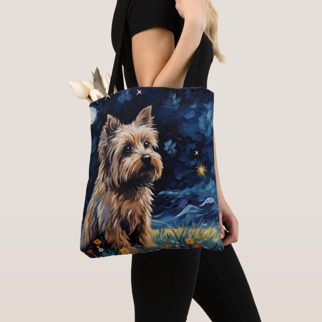 BOLSA TOTE STARRY NOITE THEMED CAIRN TERRIER DOG (Close Up)