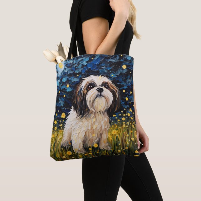 BOLSA TOTE STARRY NOITE THEMED LHASA APSO DOG (Close Up)