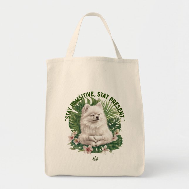 Bolsa Tote Stay Pawsitive Meditating Dog  (Frente)
