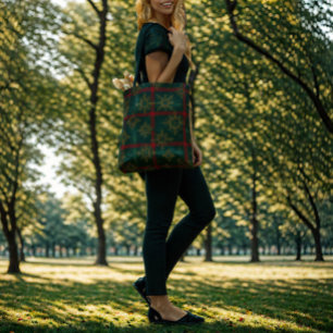 Bolsa Tote Steampunk Snowflake Red and Green Tartan