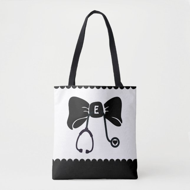 Bolsa Tote Stethoscope Arco Black & White Medical Token Bag (Frente)