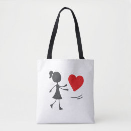 Bolsa Tote Stick Figure Girl Catching Heart Graphic Tee