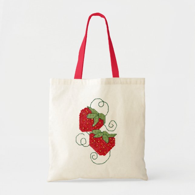 Bolsa Tote Strawberry Cross-Stitch Image (Frente)