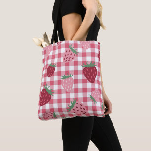 Bolsa Tote Strawberry Gingham Pattern