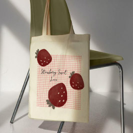 Bolsa Tote Strawberry Sweet Love – Minimal Berry Trio on Red 