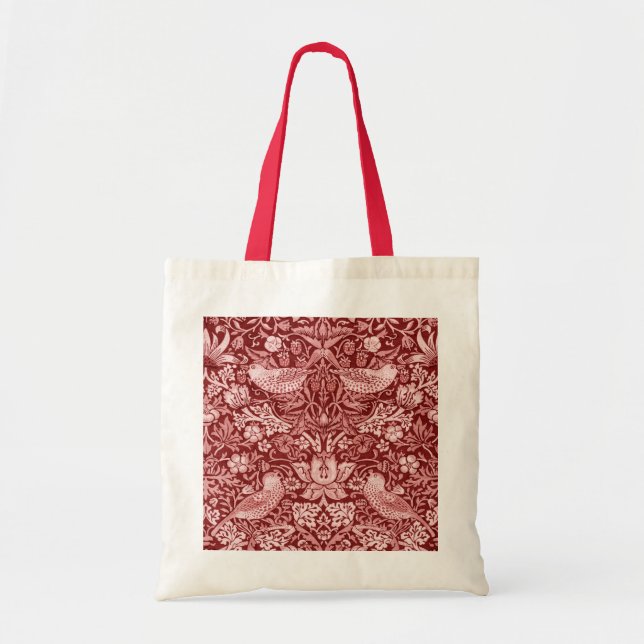 Bolsa Tote Strawberry Thief Maroon, William Morris (Frente)
