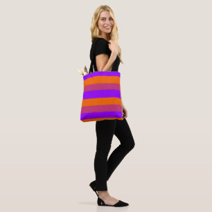 Bolsa Tote Stripes de púrpura, laranja e rosa